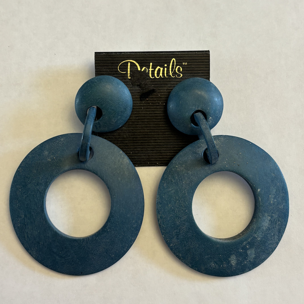 Details Teal Blue Wooden Geometric Circle Drop Earrings NWT